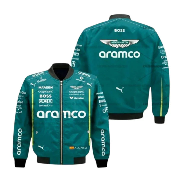 2025 Fernando Alonso Formula One Bomber Jacket – Aston Martin F1 Edition - F1 Vintage Racewear