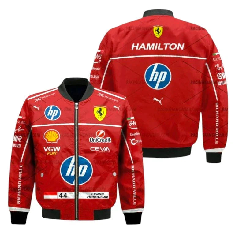 Lewis Hamilton 2025 Ferrari Bomber Racing Jacket - F1 Vintage Racewear